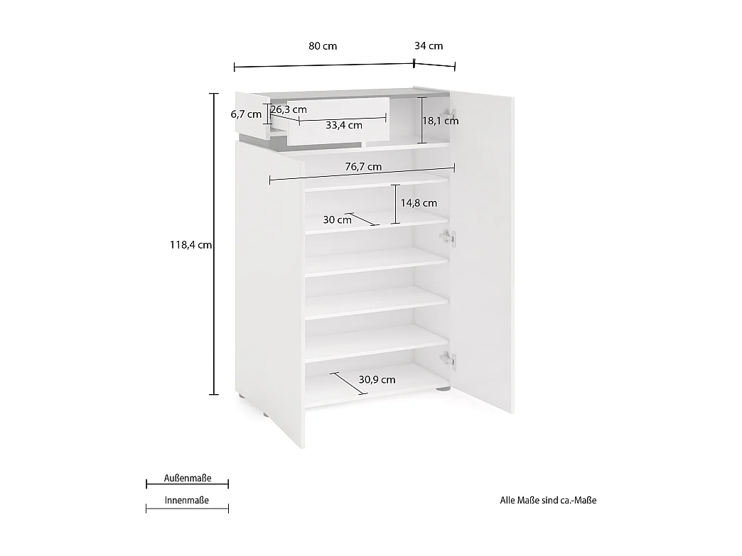 Scarpiera BOB 2 ante con1 cassetto con softclose e 5 ripiani made in Italy