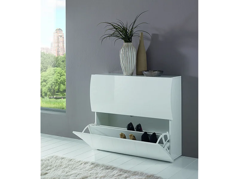 Scarpiera Onda 2 Ante a Ribalta 101x81,4x26,6 cm – Bianco Lucido