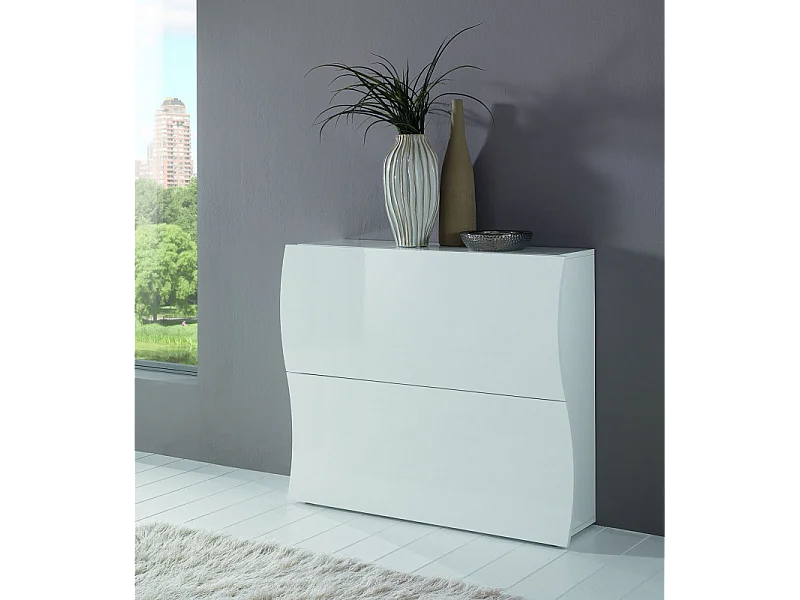 Scarpiera Onda 2 Ante a Ribalta 101x81,4x26,6 cm – Bianco Lucido