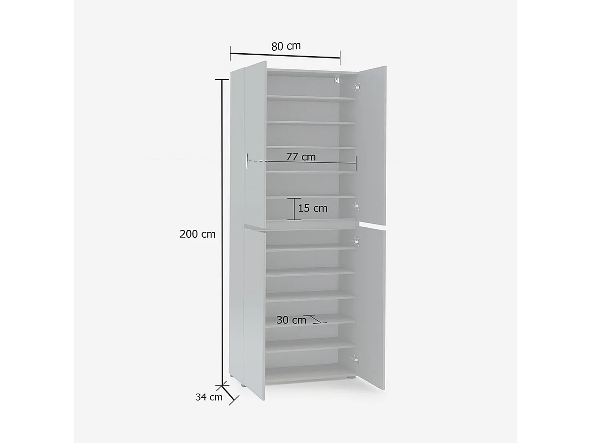 Scarpiera a 4 ante XL con 10 ripiani MISTER made in Italy - Grigio