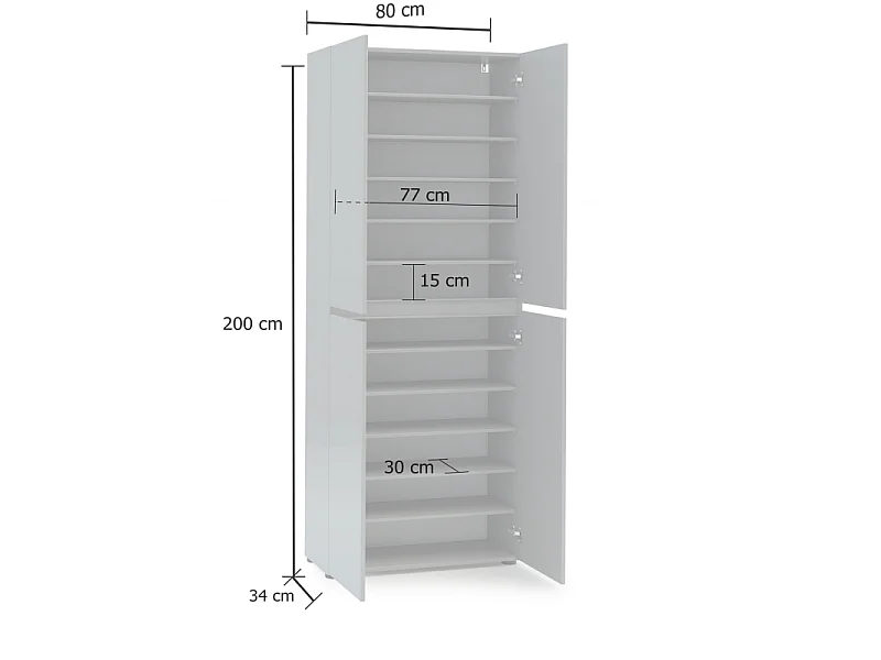 Scarpiera a 4 ante XL con 10 ripiani MISTER made in Italy - Grigio