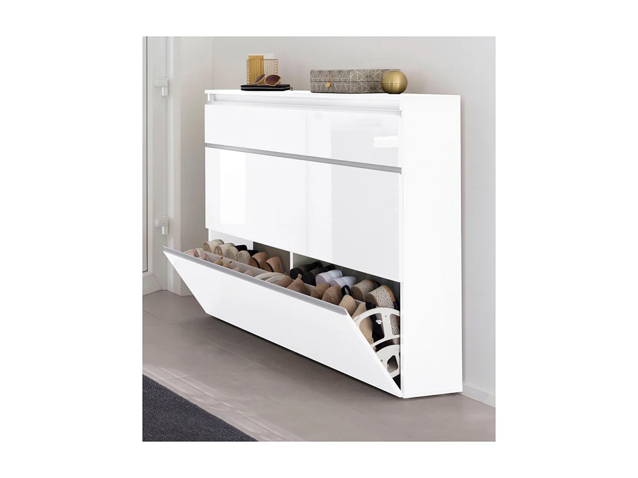 Scarpiera Magic 120 – 2 ante + 1 ribalta – Bianco Lucido