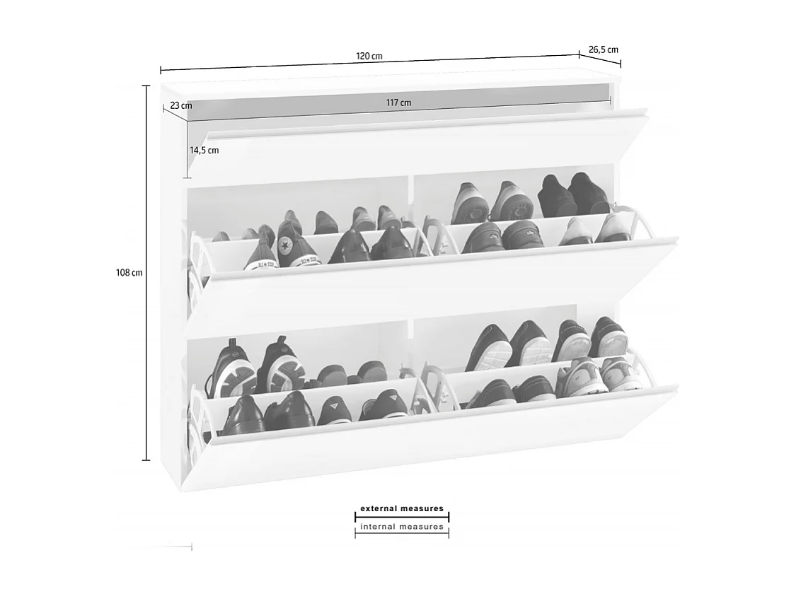 Scarpiera Magic 120 – 2 ante + 1 ribalta – Bianco Lucido