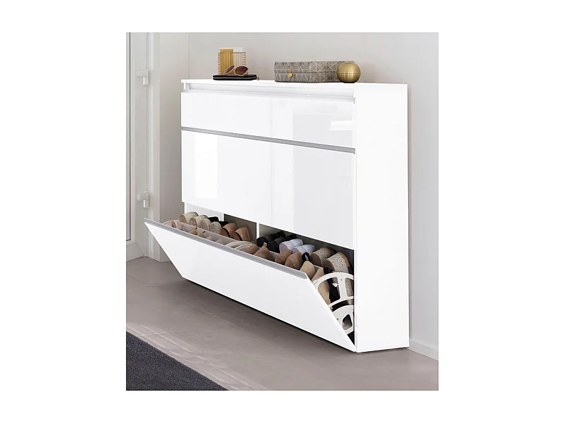 Scarpiera Magic 120 – 2 ante + 1 ribalta – Bianco Lucido