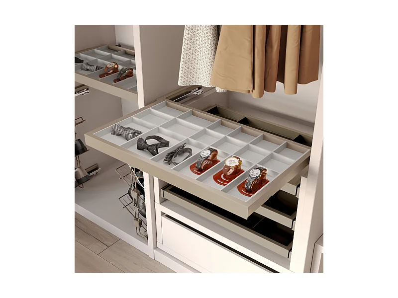Kit cassetto organizzatore con telaio di guide a chiusura morbida per armadio, regolabile, modulo 600mm, Grigio pietra