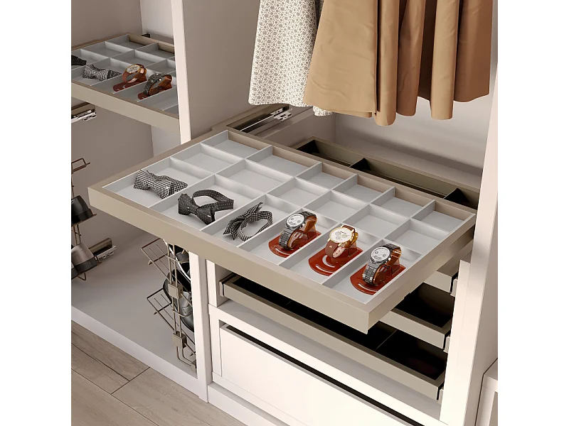 Kit cassetto organizzatore con telaio di guide a chiusura morbida per armadio, regolabile, modulo 600mm, Grigio pietra