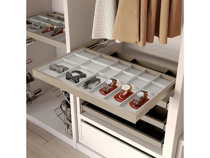 Kit cassetto organizzatore con telaio di guide a chiusura morbida per armadio, regolabile, modulo 600mm, Grigio pietra