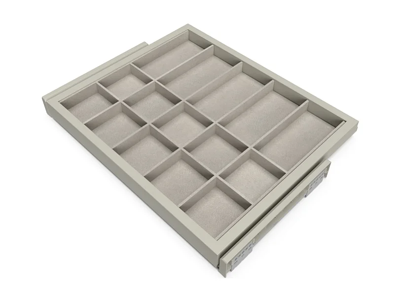 Kit cassetto organizzatore con telaio di guide a chiusura morbida per armadio, regolabile, modulo 600mm, Grigio pietra