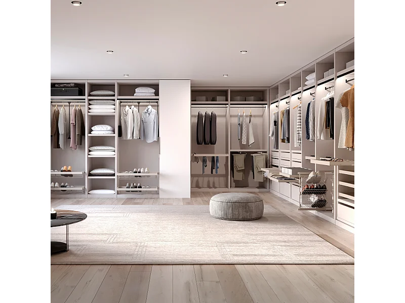 Scarpiera laterale estraibile per armadi e cabine armadio Hack, Destra, Verniciato grigio pietra, Acciaio.