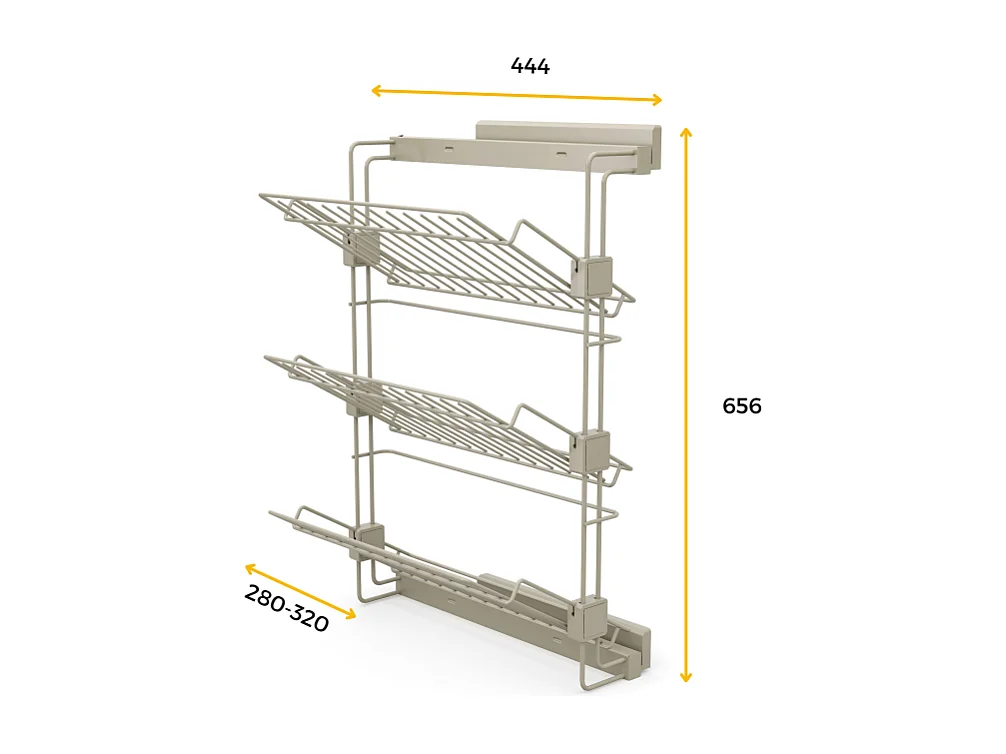 Scarpiera laterale estraibile per armadi e cabine armadio Hack, Destra, Verniciato grigio pietra, Acciaio.
