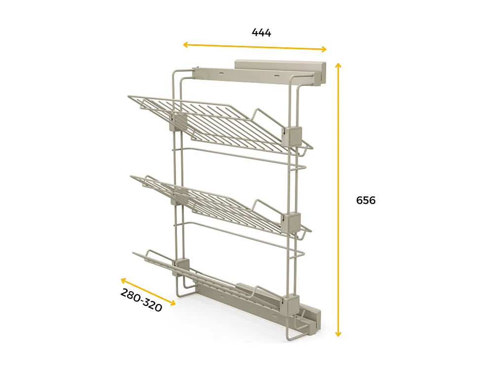 Scarpiera laterale estraibile per armadi e cabine armadio Hack, Destra, Verniciato grigio pietra, Acciaio.