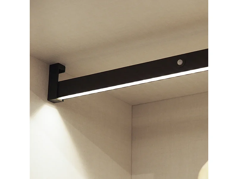 Barra appendiabili per armadi Castor con luce LED, batteria rimovibile e sensore di movimento, 558, Verniciato moka.