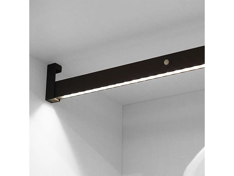 Barra appendiabili per armadi Castor con luce LED, batteria rimovibile e sensore di movimento, 558, Verniciato moka.