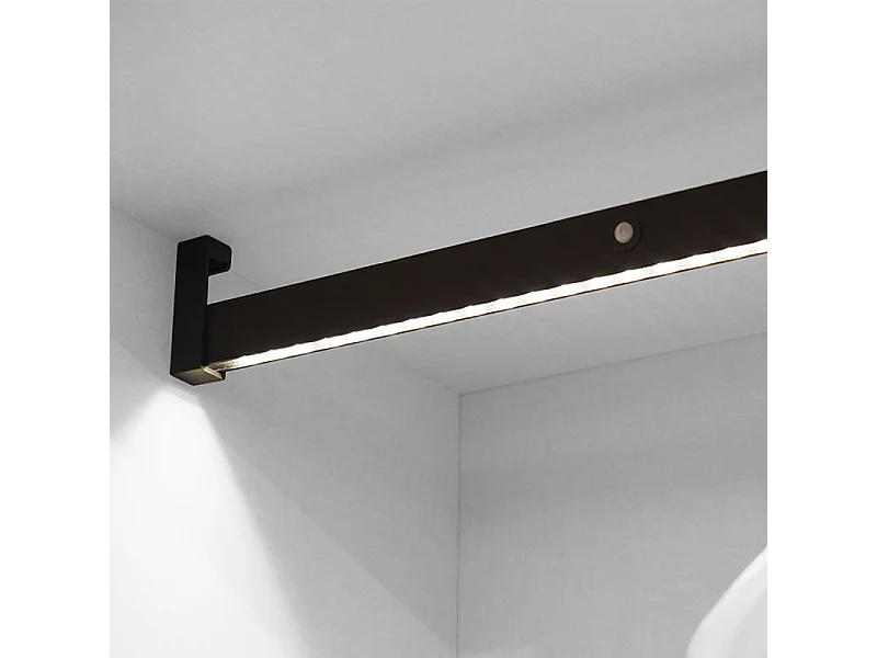 Barra appendiabili per armadi Castor con luce LED, batteria rimovibile e sensore di movimento, 558, Verniciato moka.