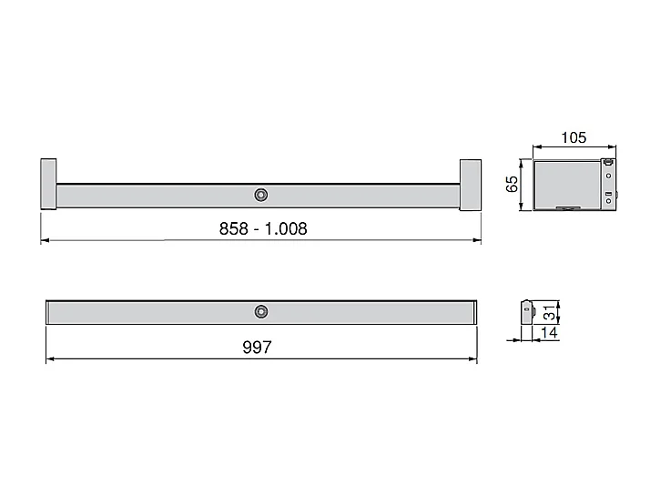 Barra appendiabili per armadi Castor con luce LED, batteria rimovibile e sensore di movimento, 1.008, Anodizzato opaco.