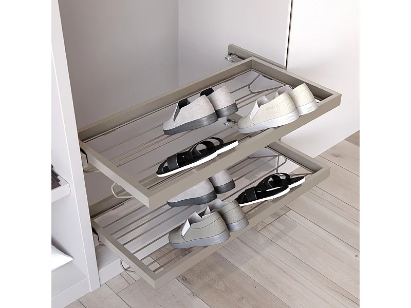 Kit cassetto portascarpe e telaio con guide a chiusura morbida per armadio, regolabile, modulo 600mm, Grigio pietra