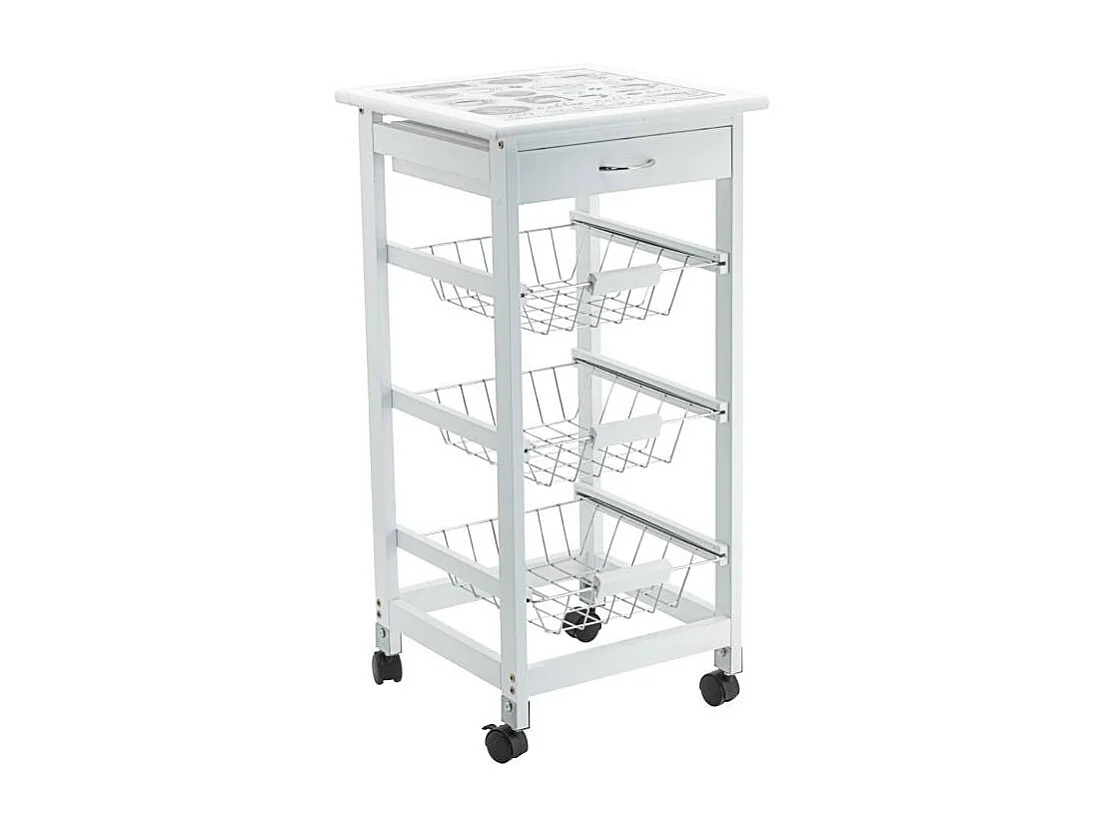Carrello da cucina con ruote bianco tre cesti  e cassetto