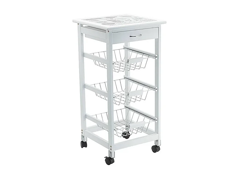 Carrello da cucina con ruote bianco tre cesti  e cassetto