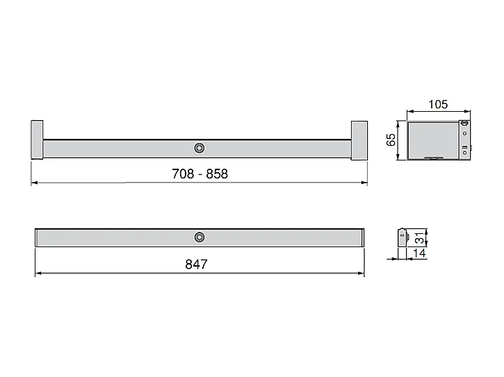 Barra appendiabili per armadi Castor con luce LED, batteria rimovibile e sensore di movimento, 858, Verniciato moka.