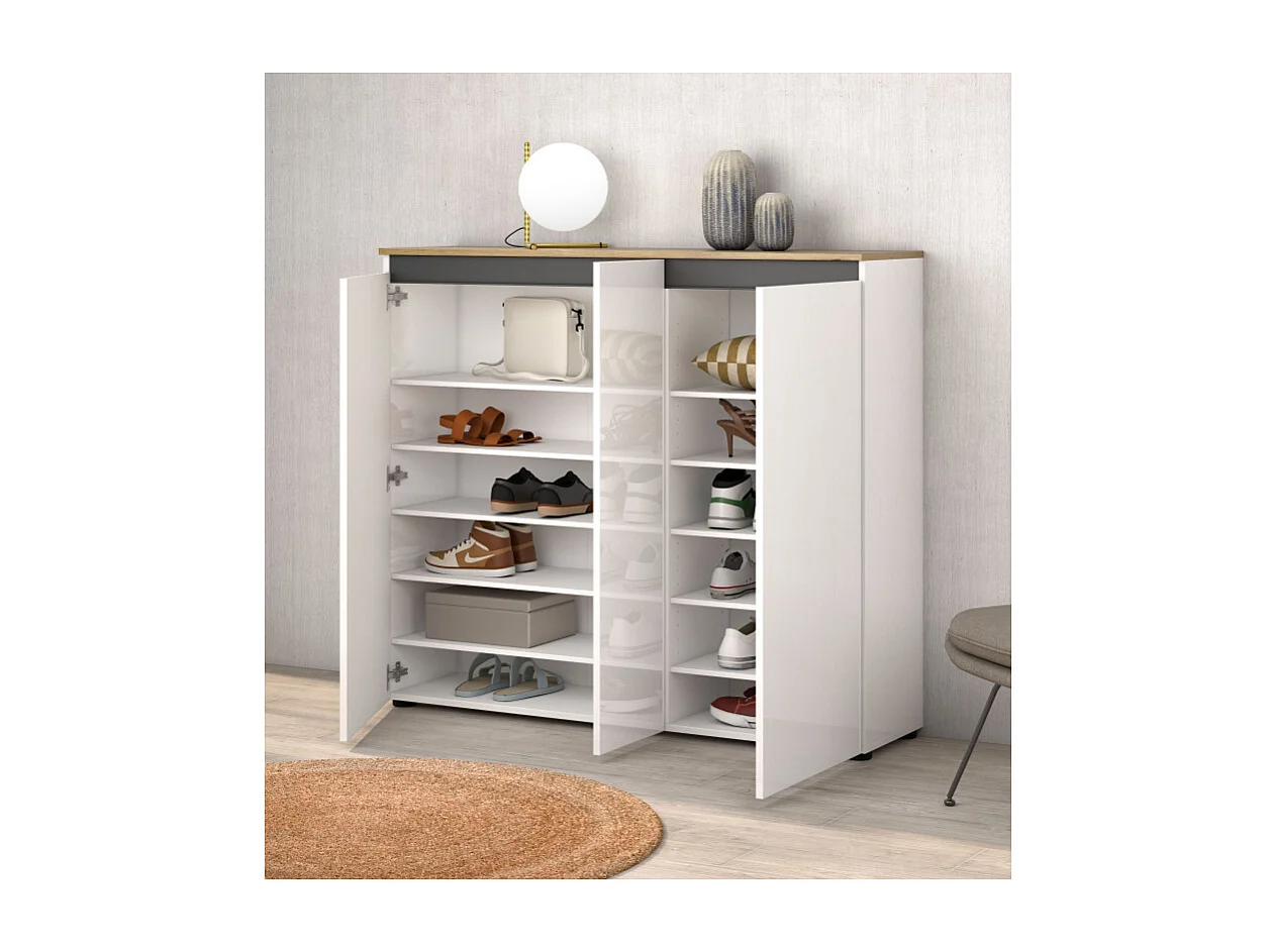 Meuble à chaussures gain de place 3 portes en mélaminé Zippo