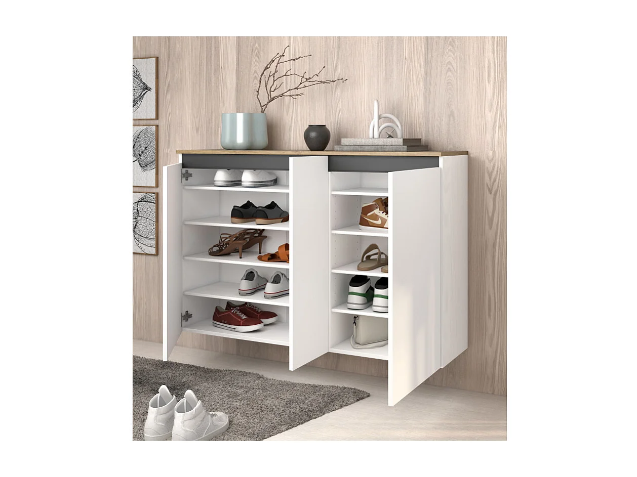 Meuble à chaussures gain de place 3 portes en mélaminé Zippo