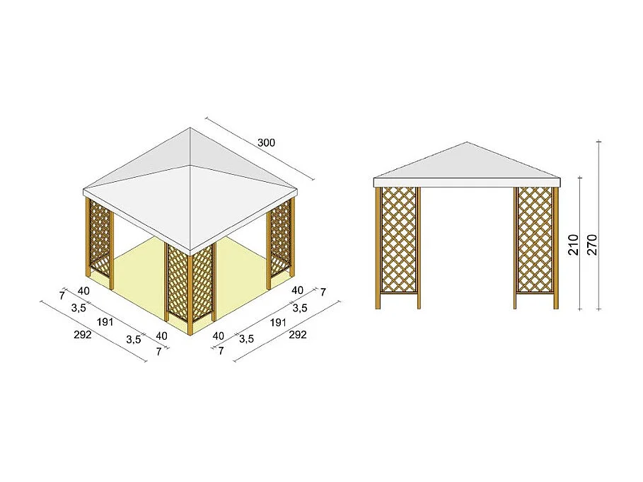 Gazebo Fox JT40 Pocket impregnato 300x300 cm copertura pvc