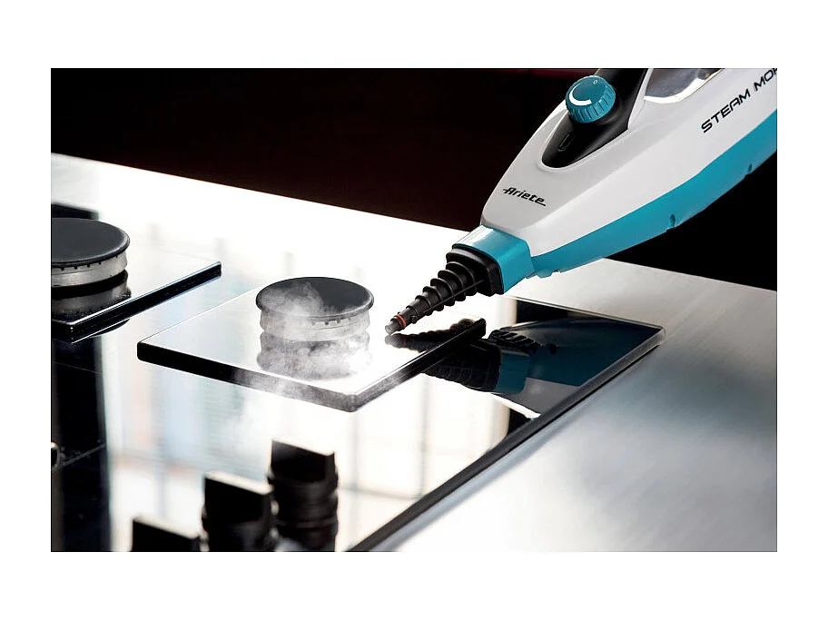 Scopa a Vapore Pieghevole 10 in 1 - 1500W - 10 Funzioni - Kit Accessori - Bianco/Azzurro