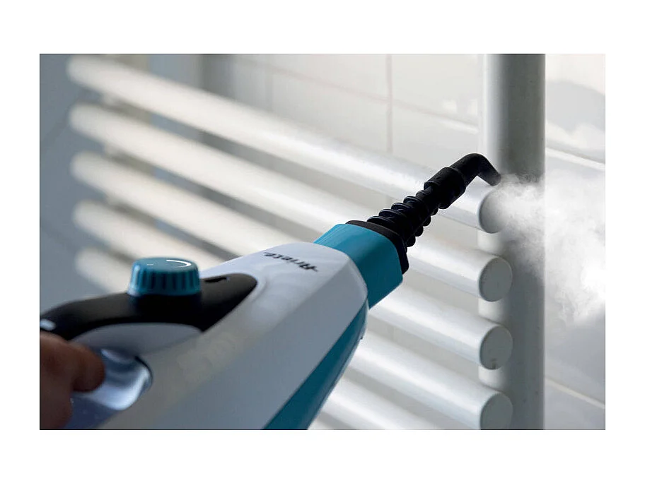 Scopa a Vapore Pieghevole 10 in 1 - 1500W - 10 Funzioni - Kit Accessori - Bianco/Azzurro