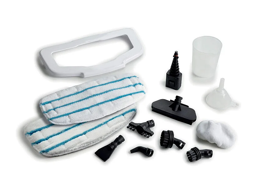 Scopa a Vapore Pieghevole 10 in 1 - 1500W - 10 Funzioni - Kit Accessori - Bianco/Azzurro