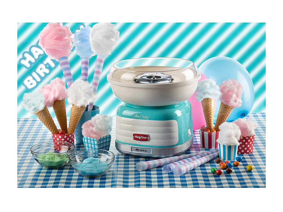 Macchina per Zucchero Filato - Compatibile con Zucchero Semolato e Caramelle Dure - 500 Watt - Azzurro