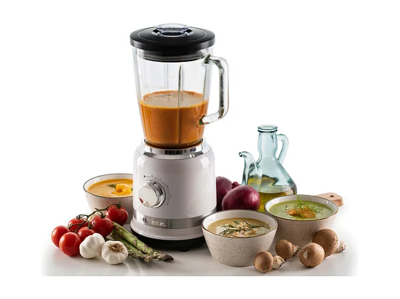 Frullatore Moderna 1000W, tazza vetro 1,5L - 4 velocità, 4 lame - Bianco