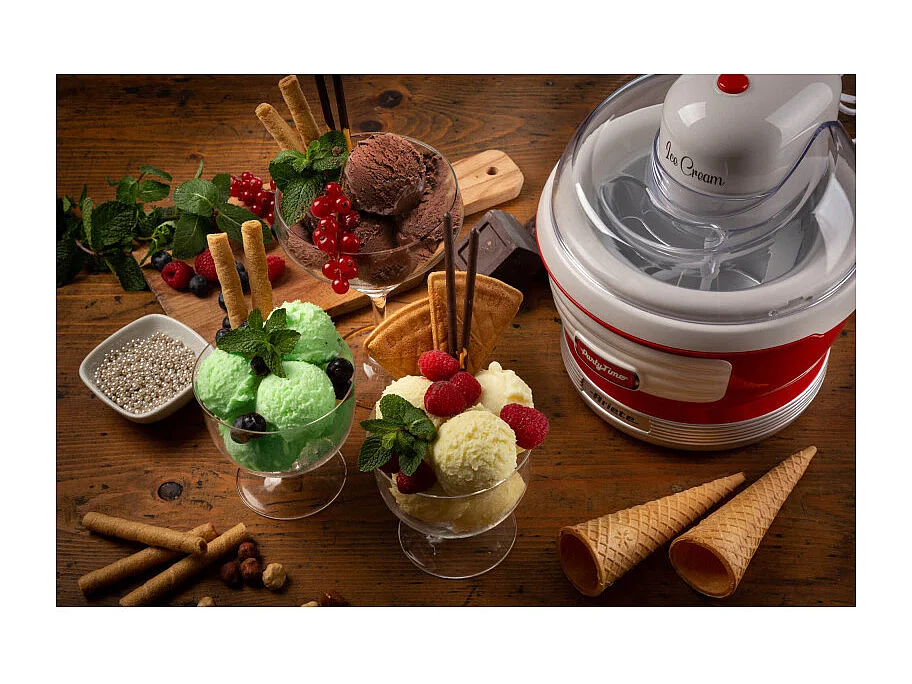 Macchina per fare il gelato 12W, capacità 1,5L, tempo preparazione 30 minuti - Rosso