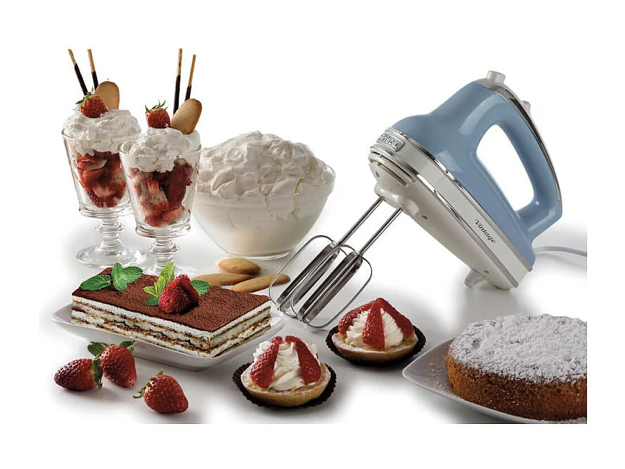 Sbattitore Vintage 450W - 5 velocità - Funzione turbo - 2 fruste - Celeste