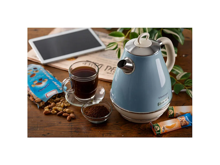 Bollitore Elettrico 1,7L - Design Vintage, Autospegnimento, Acciaio Inox - Celeste