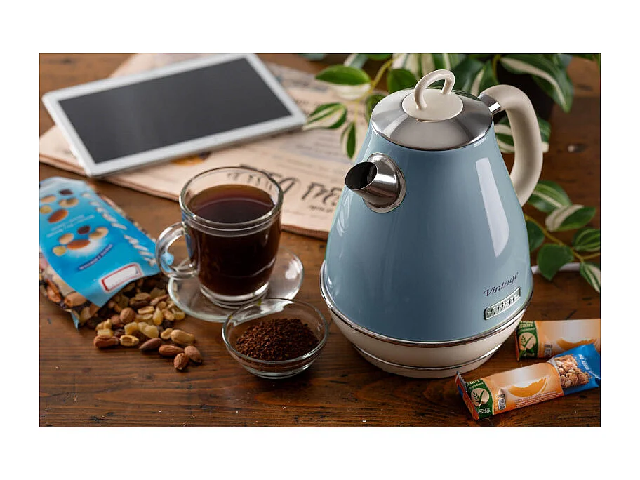 Bollitore Elettrico 1,7L - Design Vintage, Autospegnimento, Acciaio Inox - Celeste