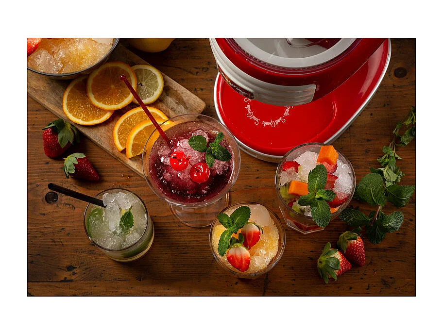 Macchina per tritare ghiaccio, 30W, cestello removibile, lame in acciaio inox - Rosso