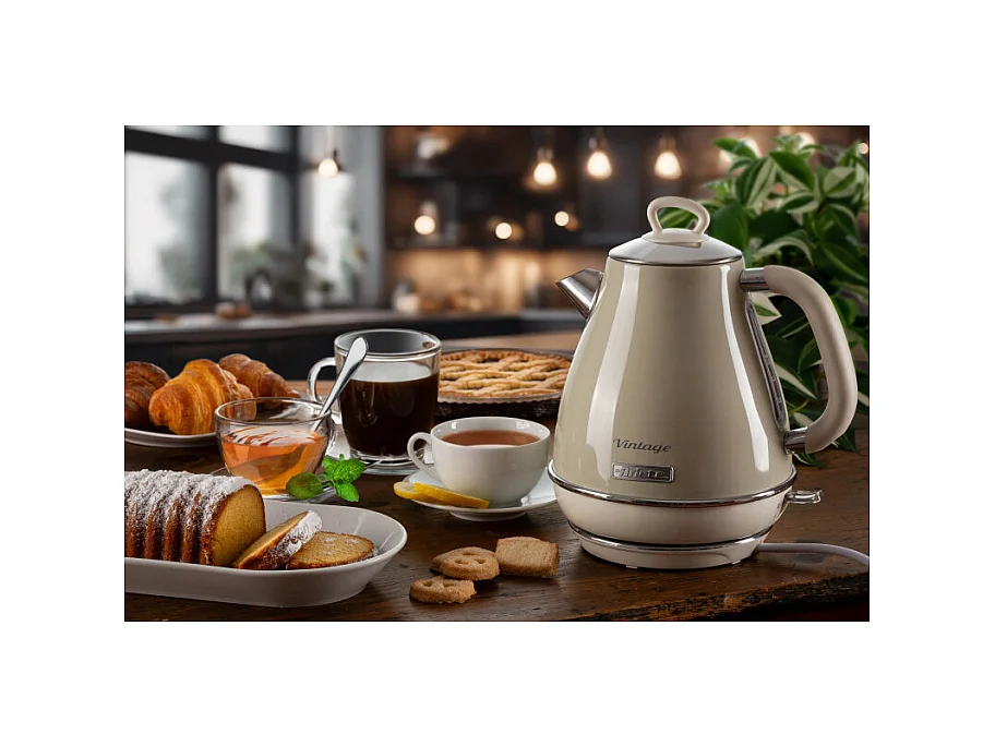 Bollitore Elettrico 1,7L - Design Vintage, Autospegnimento, Acciaio Inox - Beige