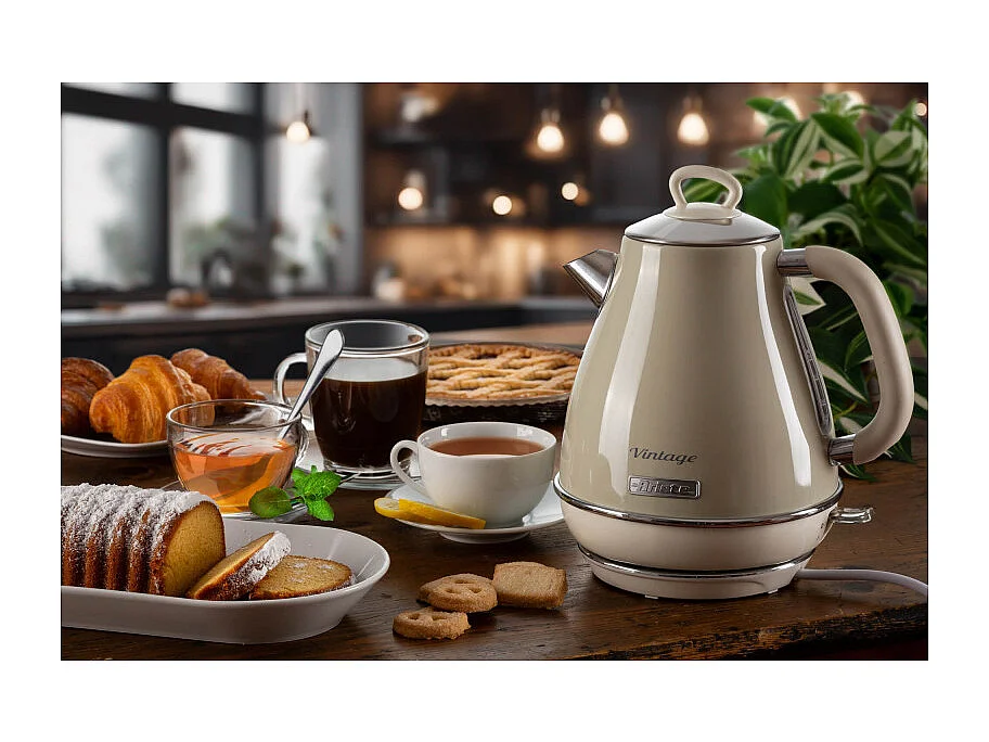 Bollitore Elettrico 1,7L - Design Vintage, Autospegnimento, Acciaio Inox - Beige