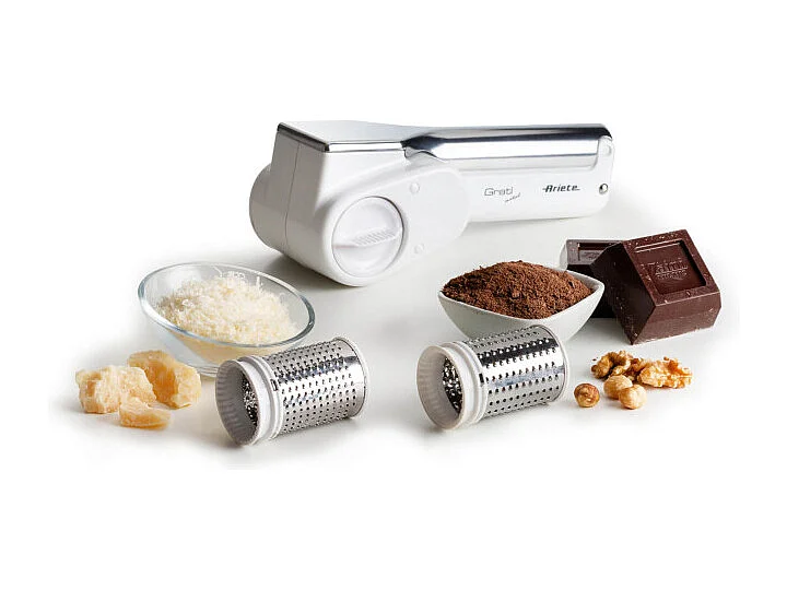 Grattugia elettrica senza filo - 2 rulli in Acciaio Inox - Bianco e Argento