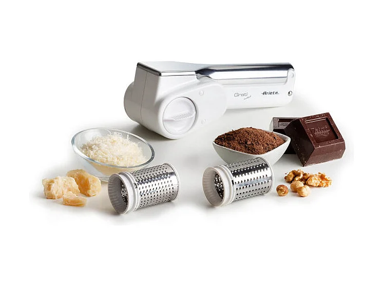 Grattugia elettrica senza filo - 2 rulli in Acciaio Inox - Bianco e Argento