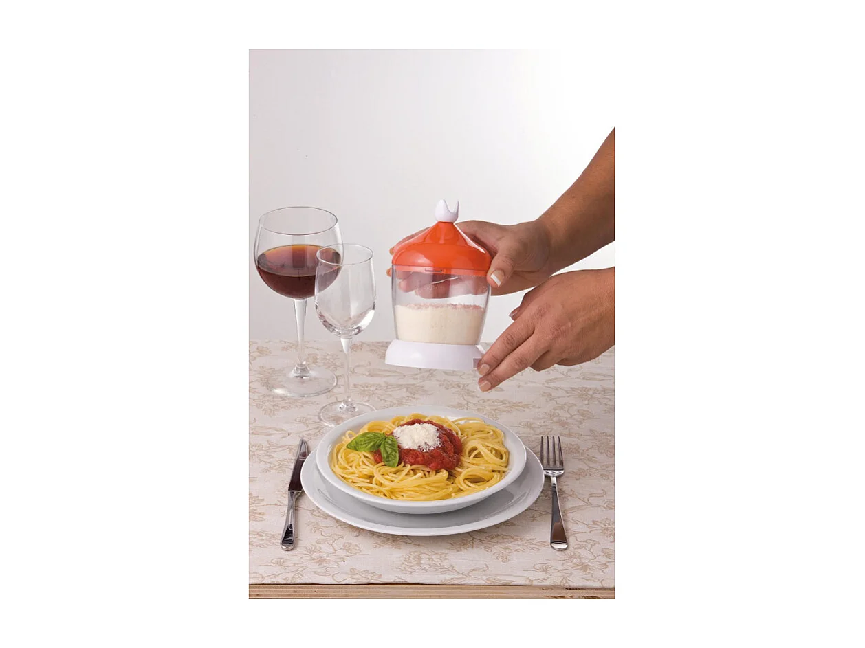 Grattugia elettrica con dosatore da tavola, lama acciaio inox, coperchio salvafreschezza - Arancione