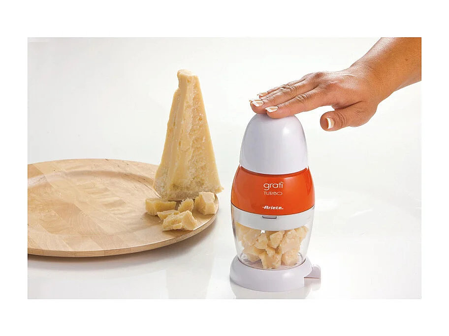 Grattugia elettrica con dosatore da tavola, lama acciaio inox, coperchio salvafreschezza - Arancione