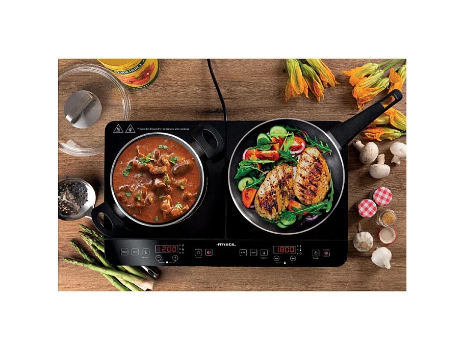 Piastra a induzione doppia portatile 2000W + 1500W - Timer - Sicurezza bambini - Nero