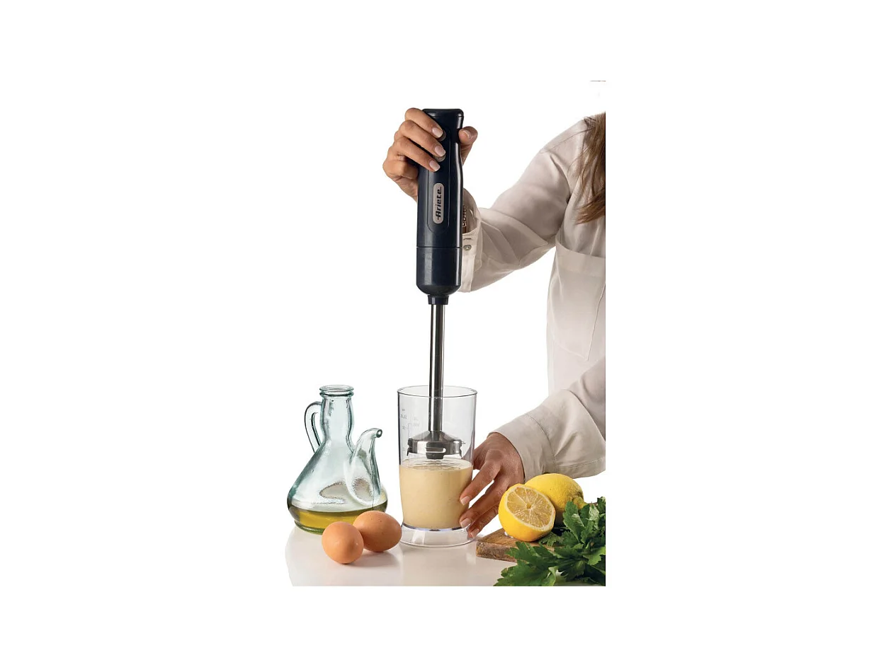 Frullatore a immersione con tritatutto 700W, 2 velocità, lama inox, bicchiere trasparente - Dark & Sahara Grey