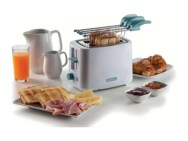 Tostapane 760W, capacità 2 fette di pane, 7 livelli di doratura, pinze inox - White & Aegean Teal