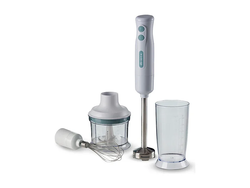 Pimer 3in1 700W, 2 velocità, lama inox, bicchiere trasparente - Bianco & Celeste