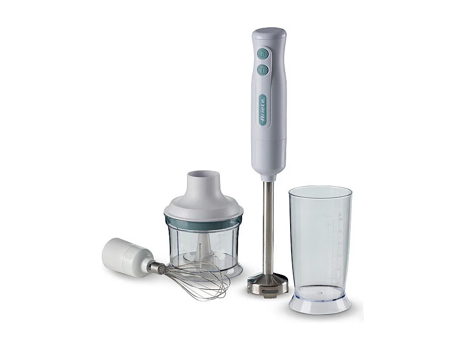 Pimer 3in1 700W, 2 velocità, lama inox, bicchiere trasparente - Bianco & Celeste