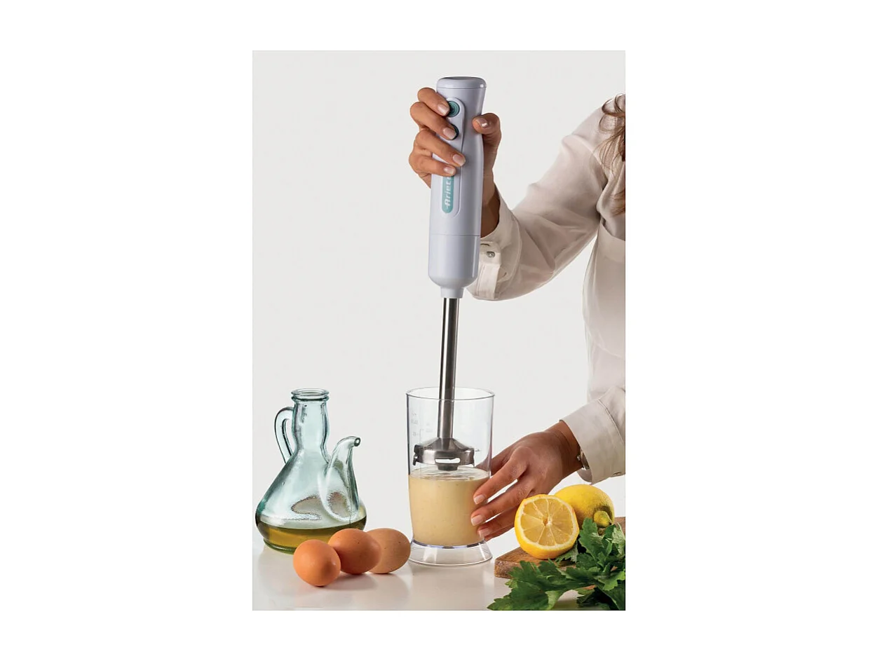 Pimer 3in1 700W, 2 velocità, lama inox, bicchiere trasparente - Bianco & Celeste