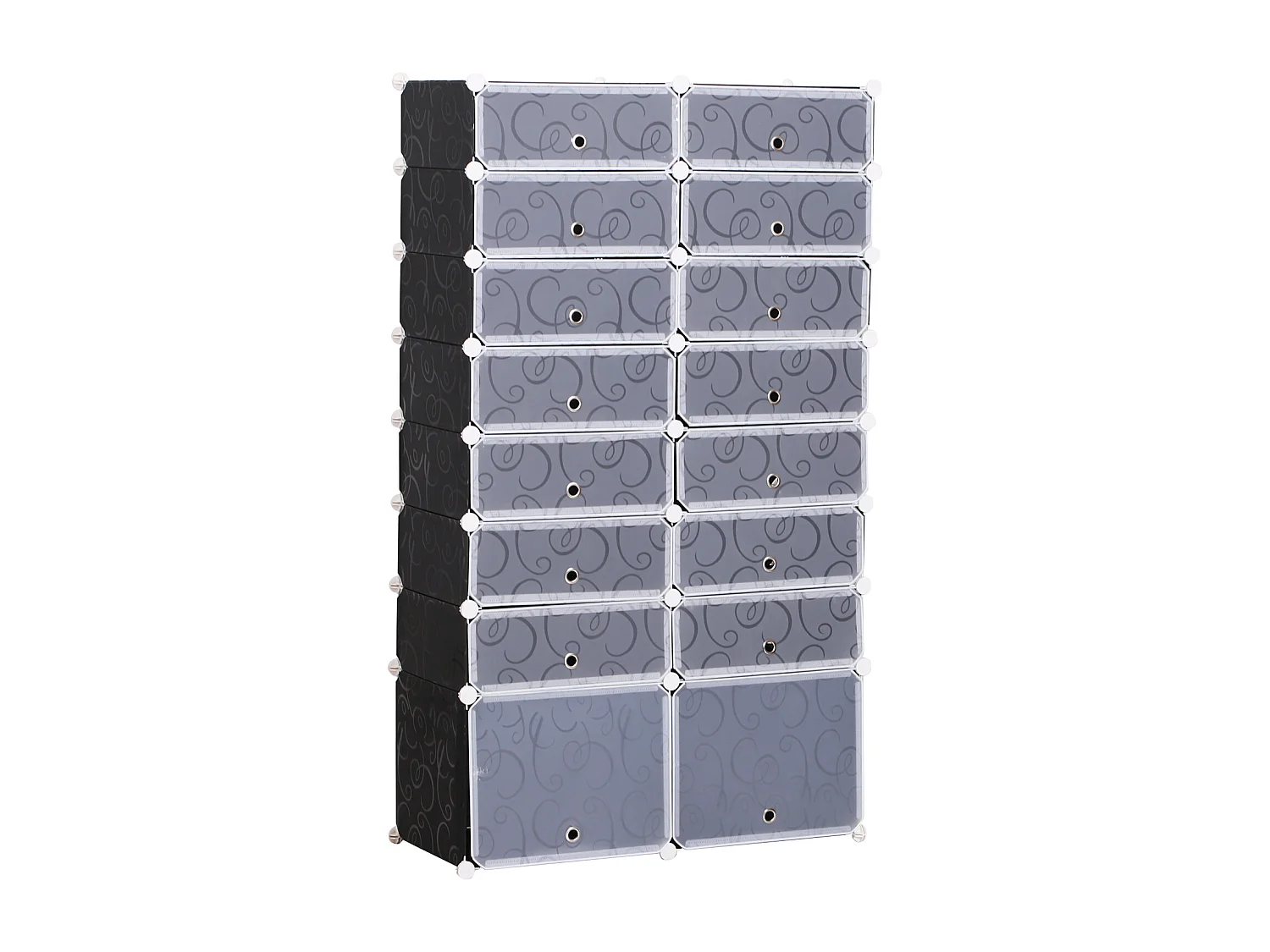 Armoire à chaussures range chaussures L 95 x l 37 x H 160 cm 14 cubes rectangulaires et 2 grands cubes noir et blanc