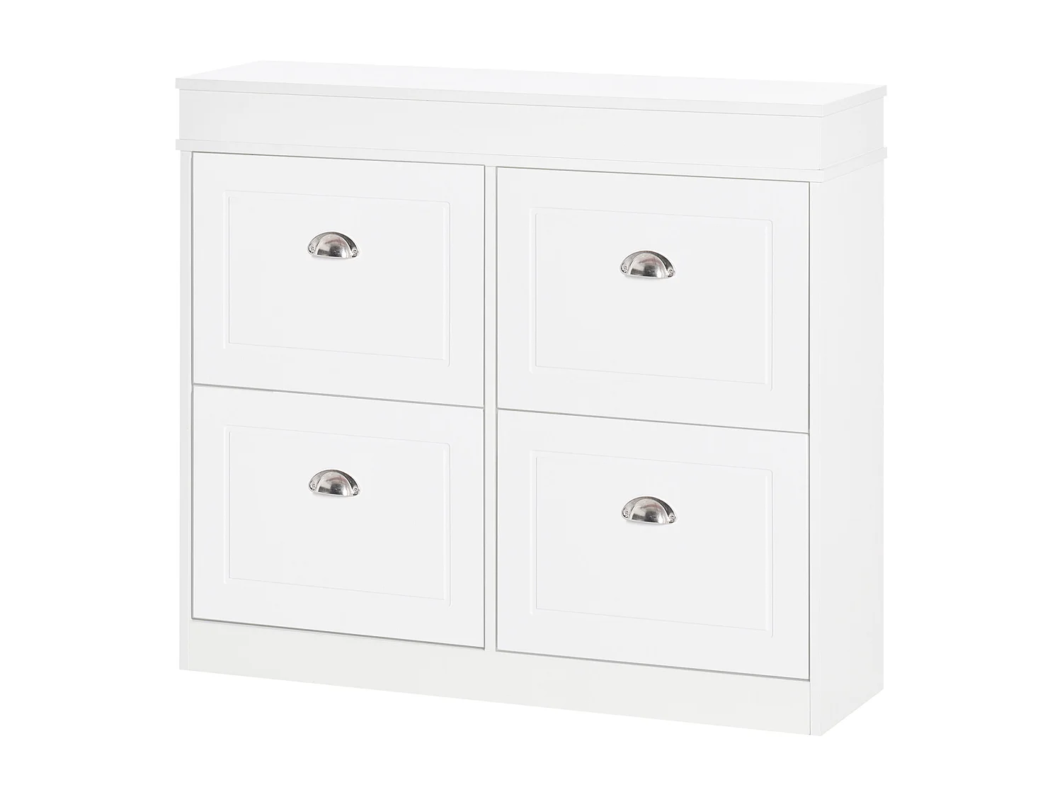 Armoire à chaussures meuble à chaussures rangement pour 32 paires dim. 98L x 24l x 83H cm  4 portes abattantes double niveau MDF blanc